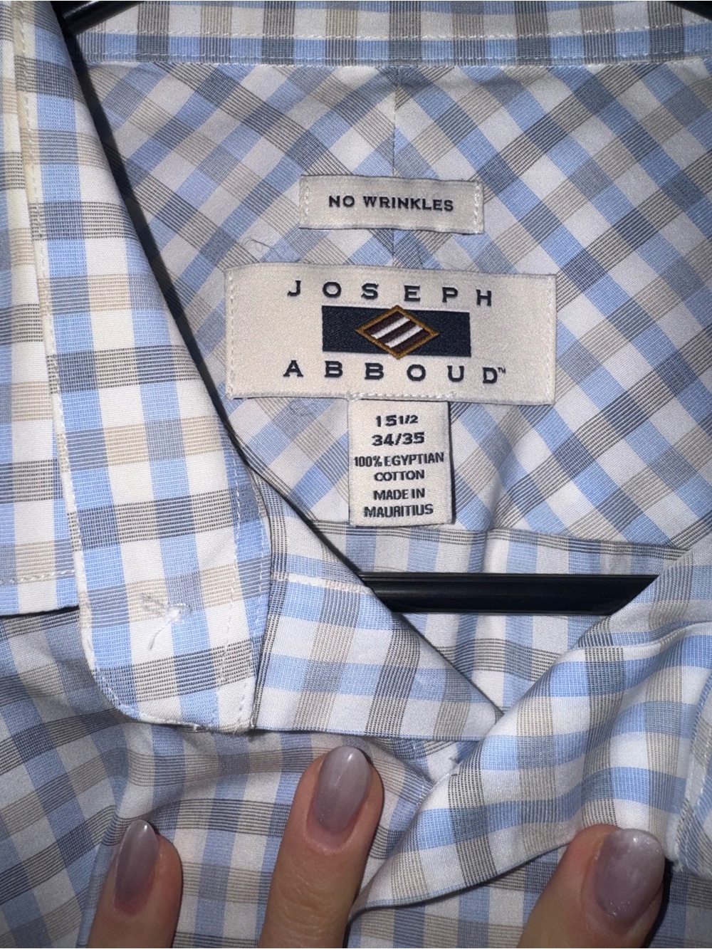 Joseph Abboud Light Blue, Gray & White Checked Dress Shirt